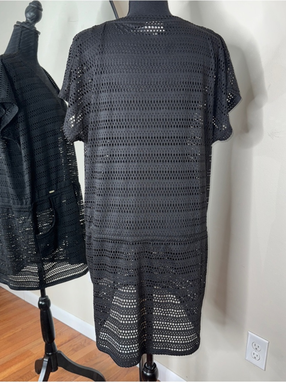 Calvin Klein Black Crochet Swim Dress Coverup Vacation Resortwear Size L/XL - Picture 4 of 6